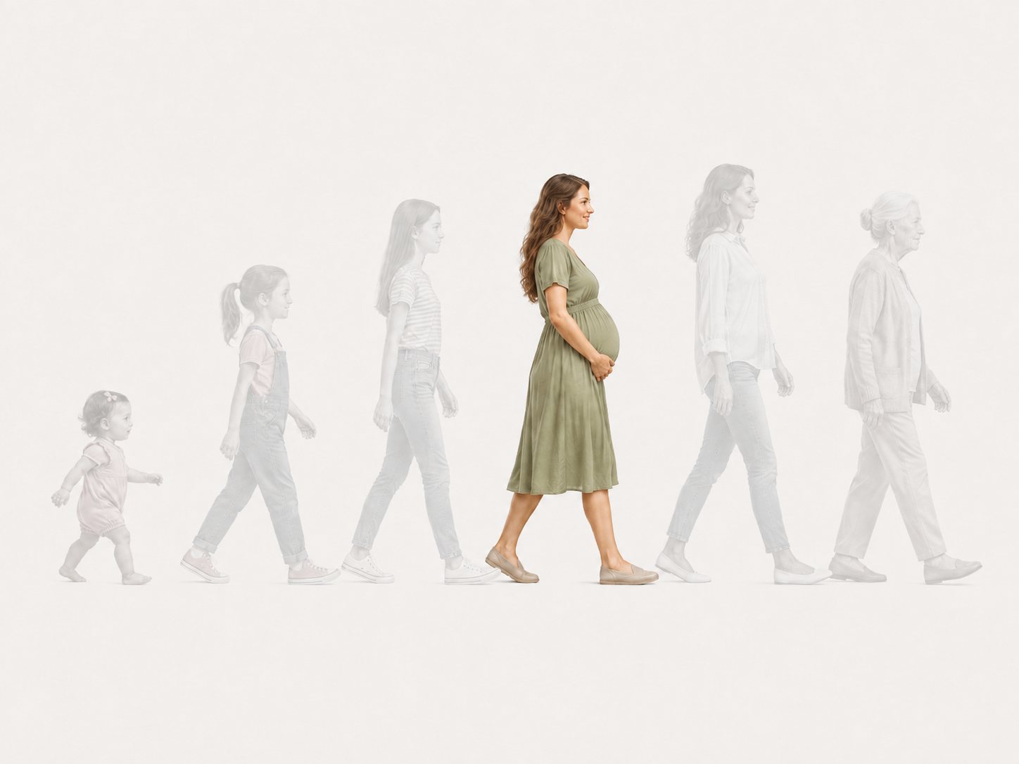 A woman's life course with the adult stage highlighted